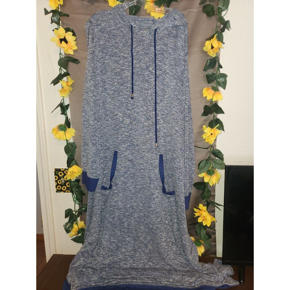Dreams & Co. Women's 4X 34/36 Blue Marled Knit Hooded Loungewear Maxi Dress